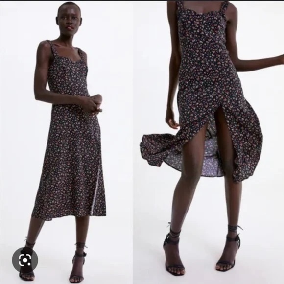 Zara Floral‎ Midi Dress Size Large - Picture 1 of 7